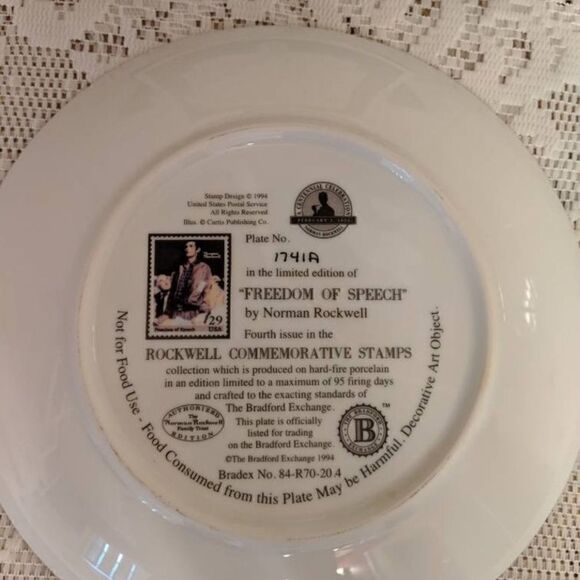 VINTAGE Norman Rockwell Freedom of Speech Painting Collector's Plate Rare 1994 - Picture 5 of 5